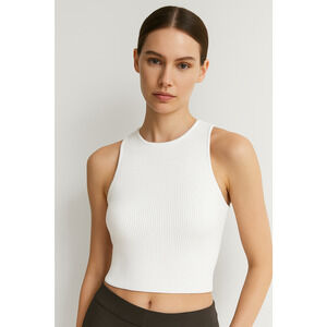 Aritzia Babaton Womens Cropped Tank Top Small White Ribbed Knit Capsule Minimal